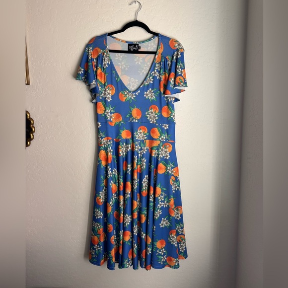 Hell Bunny pinup Citrus Print Fit & Flare Dress Retro Summer 🍊 2XL uk18 - Picture 3 of 5
